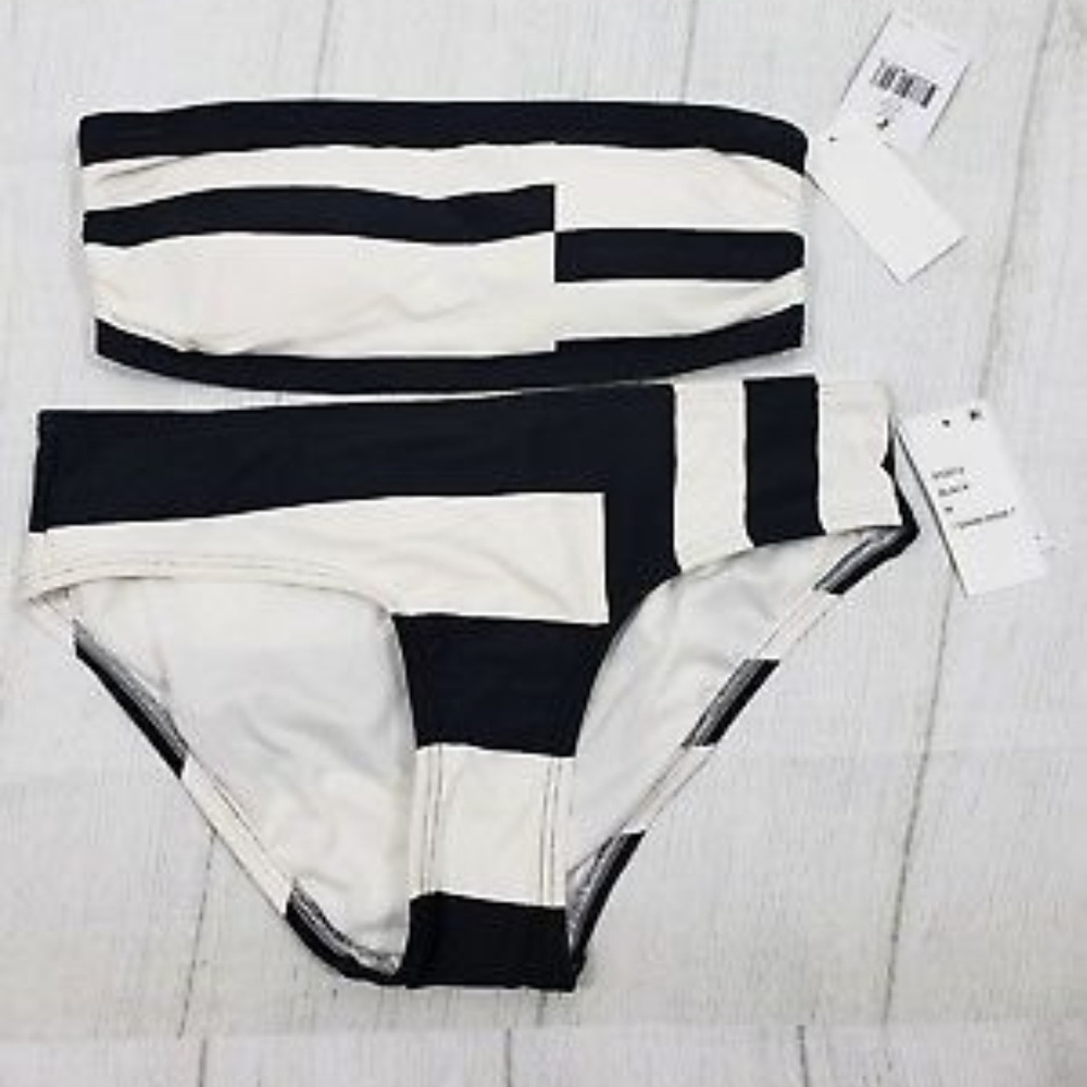 Kate Spade Two Piece Swimsuit Black White Stripe EC